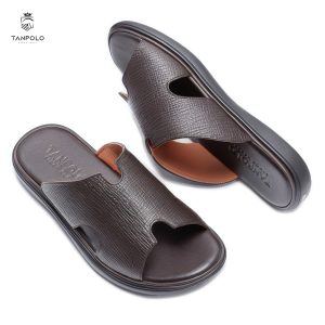 Dép Nam Da Bò Thật TANPOLO 5003 – Đen/Nâu, Đế Cao Su Nguyên Khối. 17 13 Dép Bản 5003 2 Nâu Sần