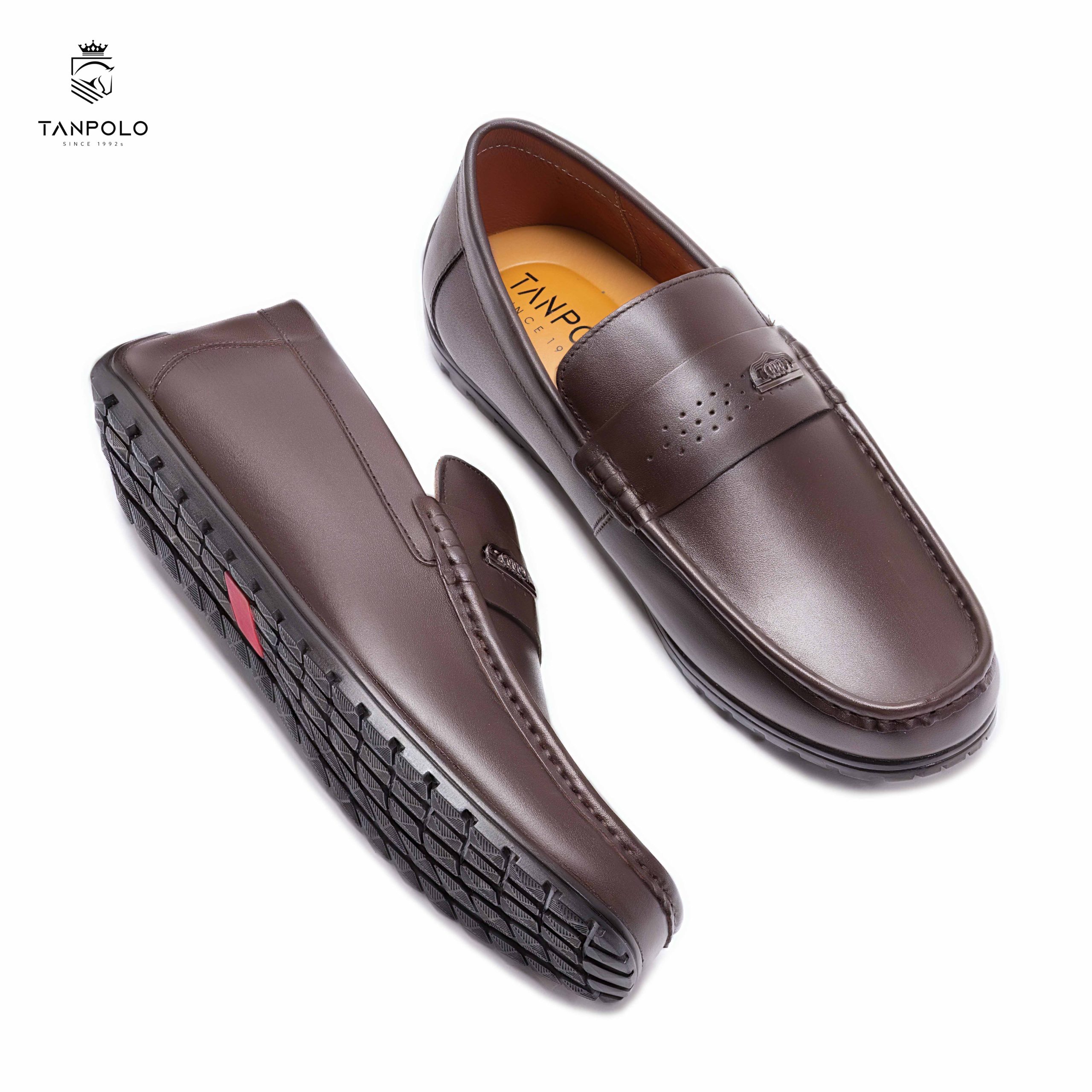 Giày Lười Nam TANPOLO 5986 – Đen/Nâu/Xám/Xanh, Size 38–44 9 Giày Lười Nam TANPOLO 5986 màu Nâu