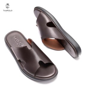 Dép Nam Da Bò Thật TANPOLO 5004 – Đen/Nâu, Đế Cao Su Nguyên Khối 17 8 Dép 5004 2 Nâu